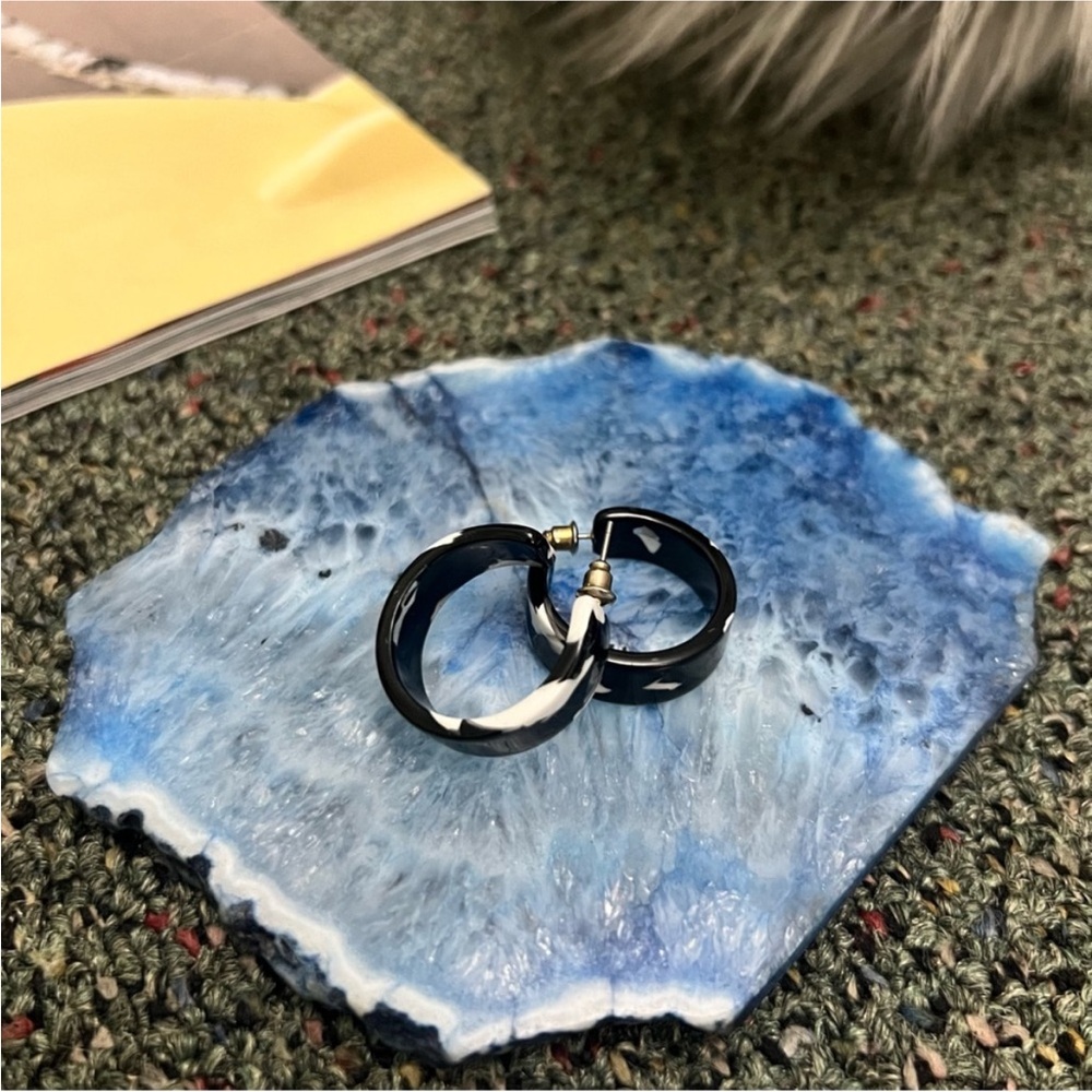 ASOS Black & White Cowprint Print Medium Acrylic Hoop Earrings Jewelry Accessory